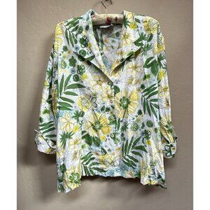 Harper Greer Womens XL White Multicolor Floral Swing Blouse Buttoned Long Sleeve